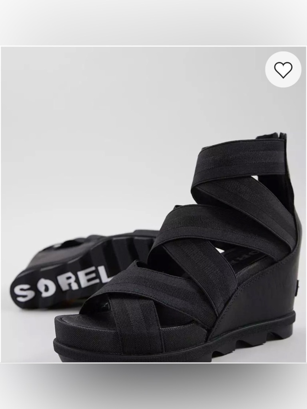 Sorel Joanie™ II Leather Wedge Heeled Gladiator Stretch Sandal Black Women's 7.5 - Picture 3 of 13